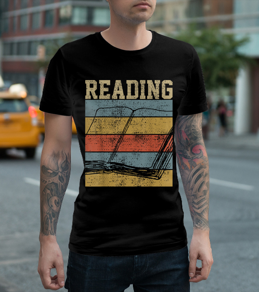 Vintage Reading Books Illustrated Retro Stripes T-Shirt