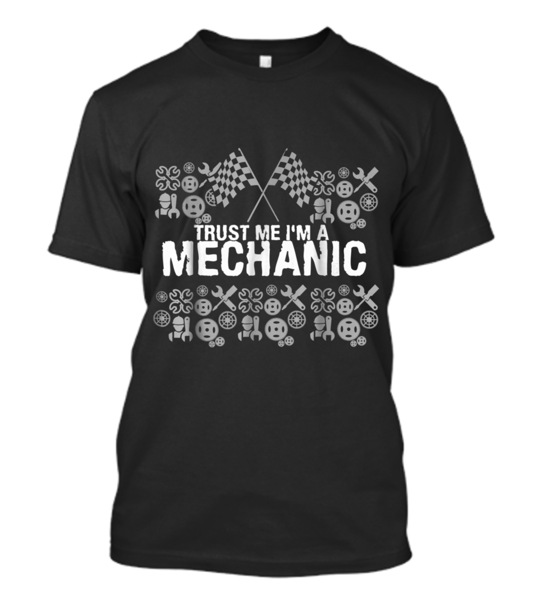 Trust Me I'm A Mechanic Checkered Flags Wrenches And Gears T-Shirt