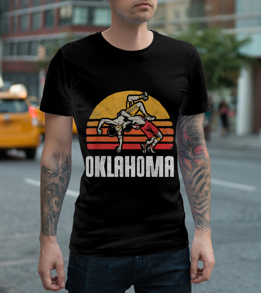 Oklahoma Vintage Wrestling Sunset Grapple Scene T-Shirt