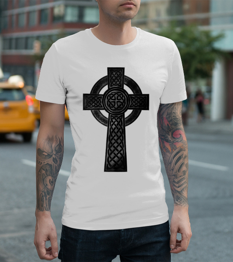 Old Irish Celtic Knotwork Symbol Cross T-Shirt