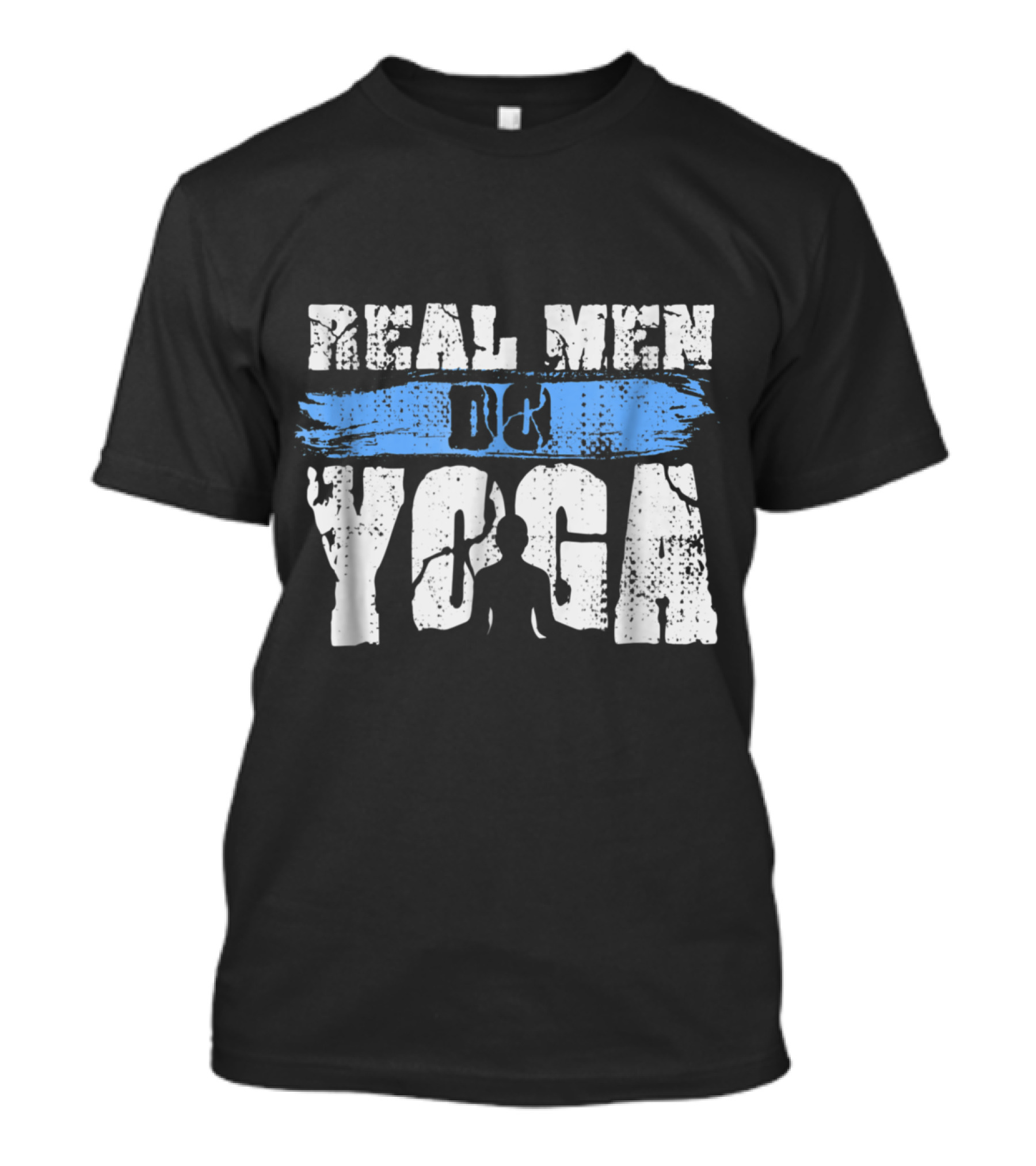 Real Men Do Yoga With Meditation Silhouette In Blue Brush Stroke T-Shirt