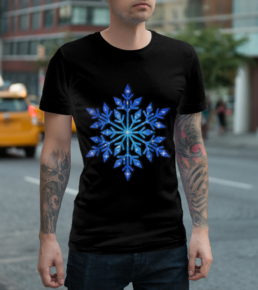 Snowflake Winter Blue Glittering Snow Crystal T-Shirt