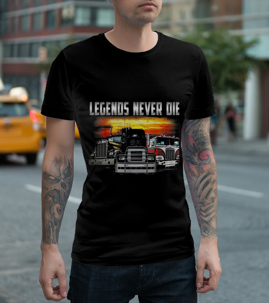 Legends Never Die Classic Trucks Sunset Scene T-Shirt