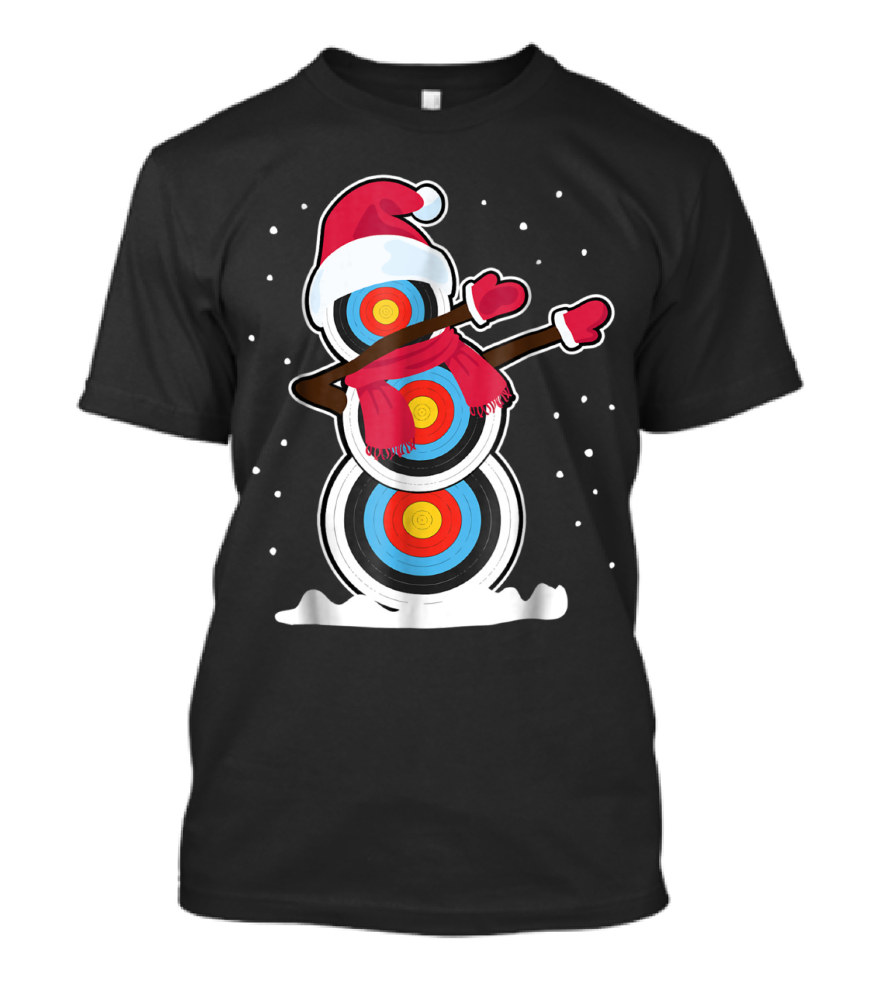 Snowman Target Dabbing With Santa Hat And Scarf In Winter Snowflakes T-Shirt