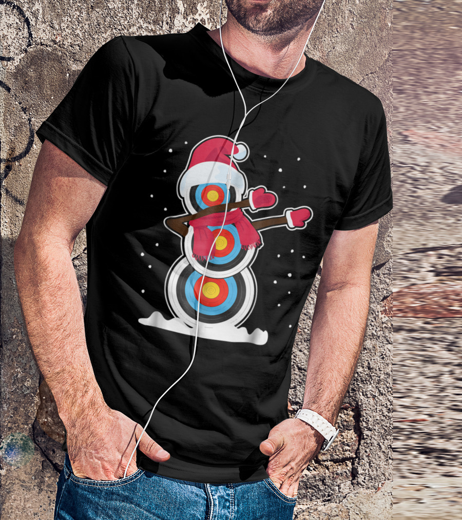 Snowman Target Dabbing With Santa Hat And Scarf In Winter Snowflakes T-Shirt