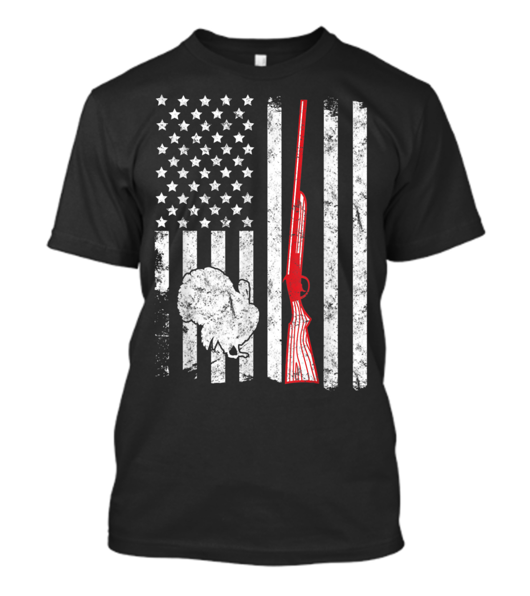 Turkey Hunting Shotgun American Flag Graphic With Turkey T-Shirt