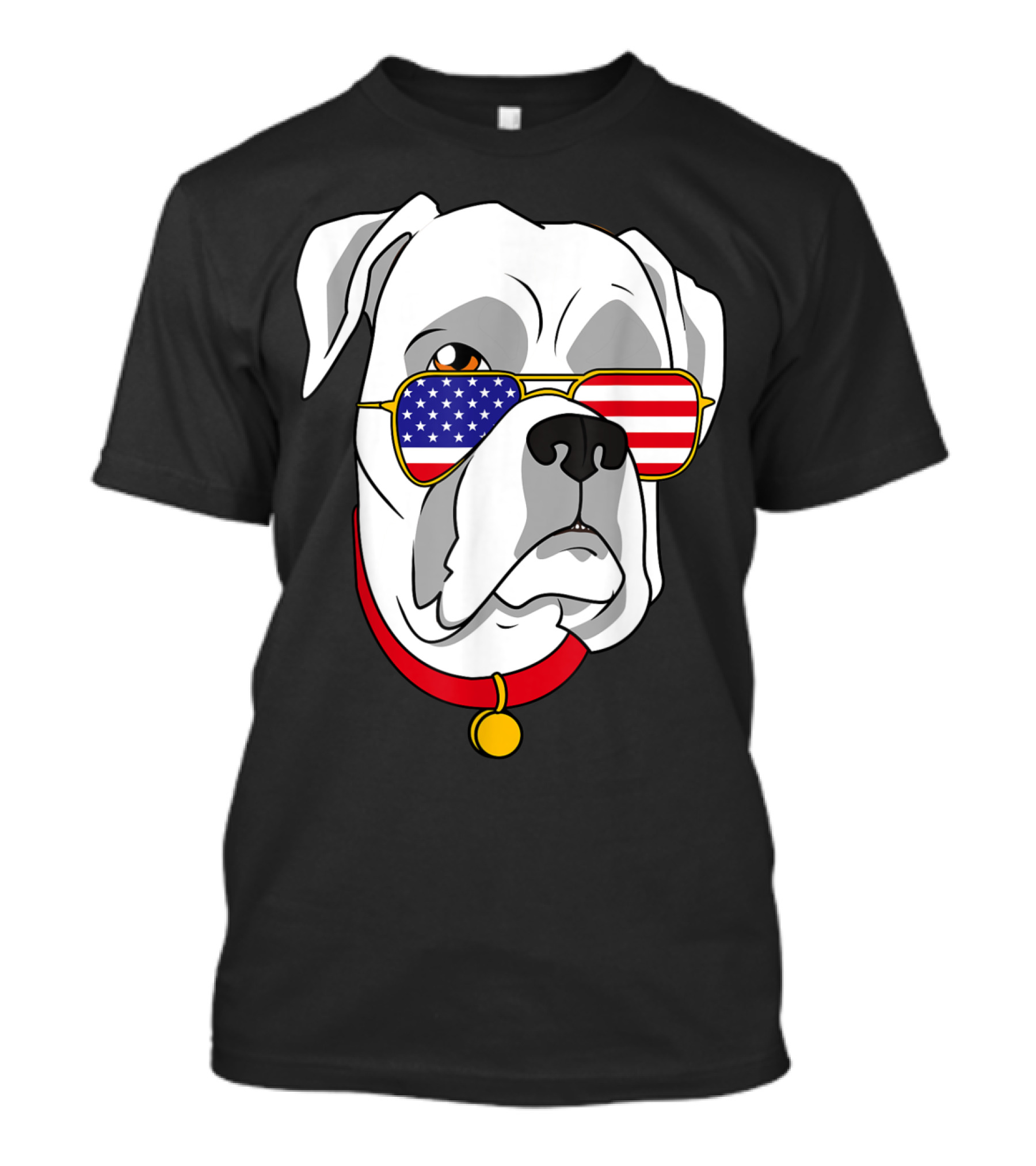 White Boxer Dog With American Flag Sunglasses Patriotic 4th Of July T-Shirt