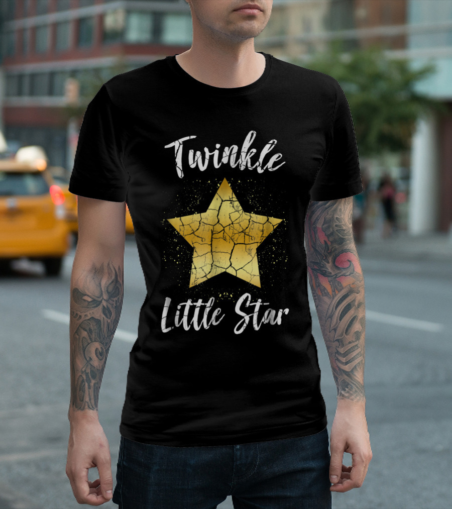 Twinkle Little Star Gold Cracked Design Textured Yellow Star T-Shirt