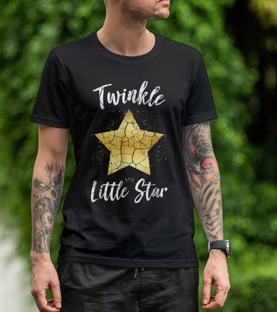 Twinkle Little Star Gold Cracked Design Textured Yellow Star T-Shirt