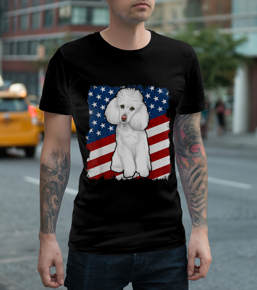 American Flag Stars and Stripes White Poodle Freedom T-Shirt