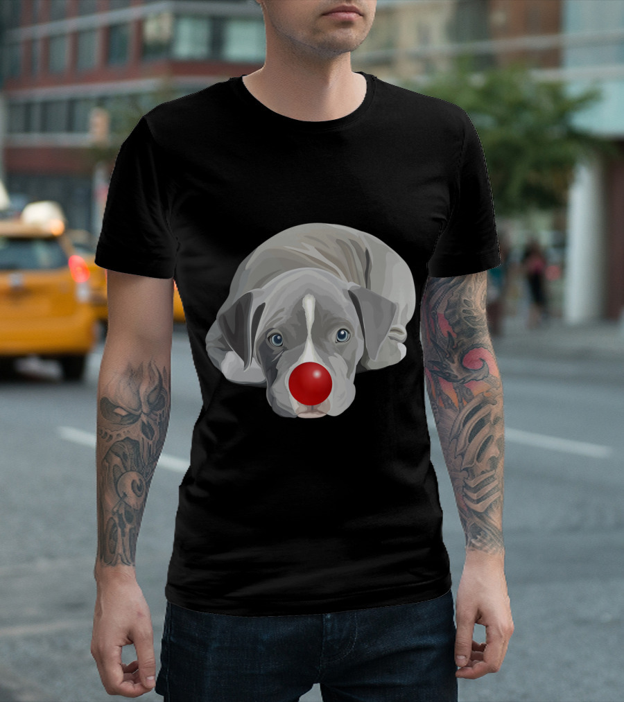 Red Nose Pitbull Puppy With Funny Clown Nose Dog T-Shirt