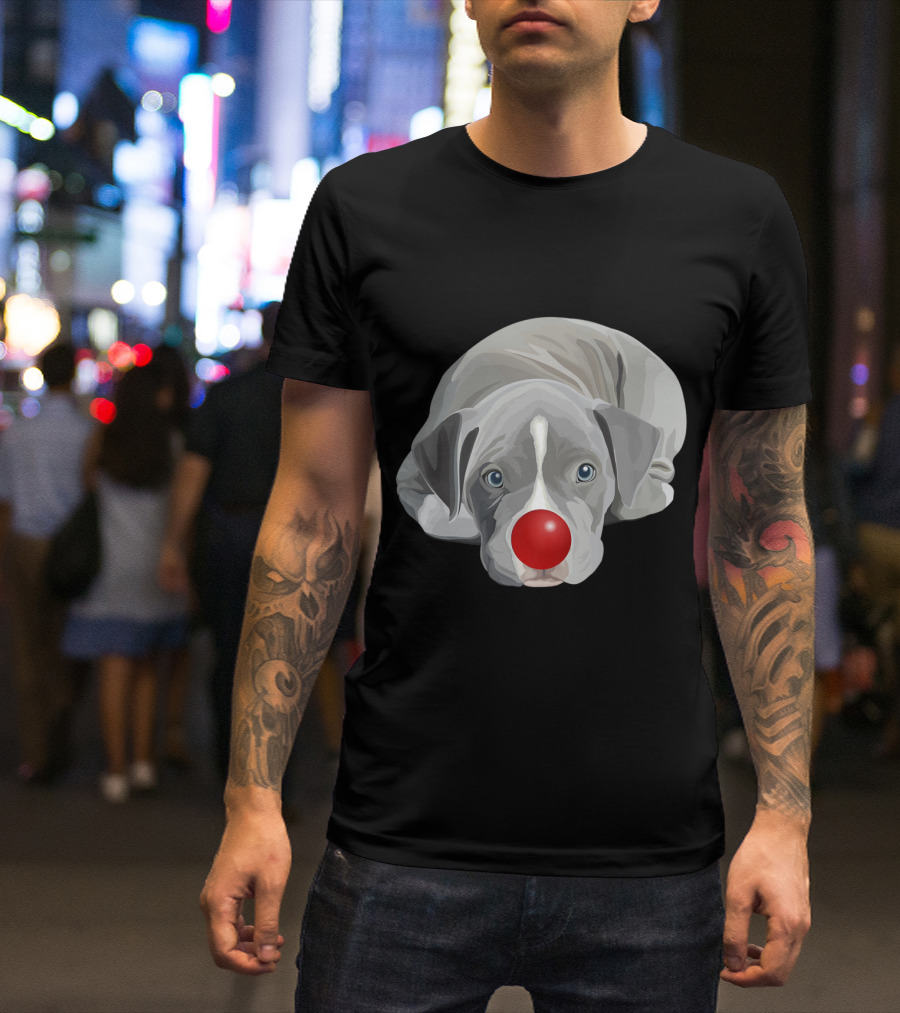Red Nose Pitbull Puppy With Funny Clown Nose Dog T-Shirt