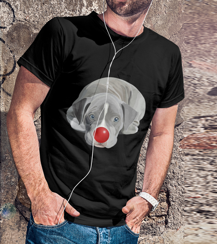 Red Nose Pitbull Puppy With Funny Clown Nose Dog T-Shirt