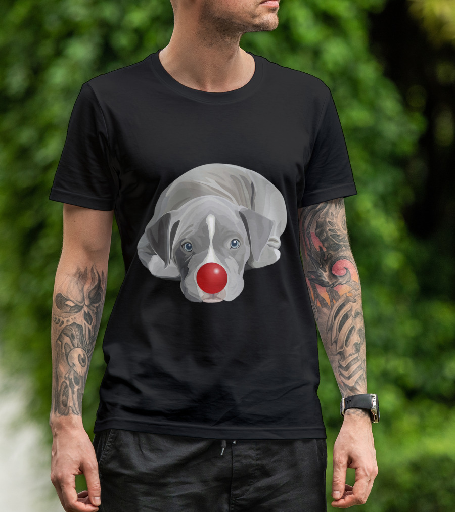 Red Nose Pitbull Puppy With Funny Clown Nose Dog T-Shirt