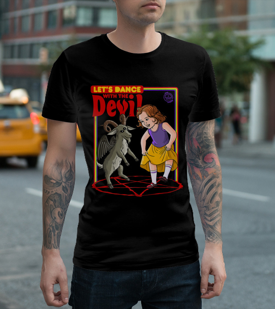 Let's Dance With The Devil Satanic Goat And Girl On Pentagram Playful Scene T-Shirt