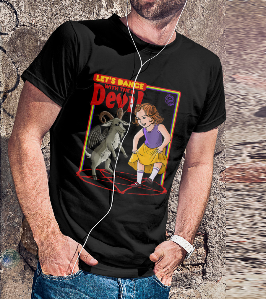 Let's Dance With The Devil Satanic Goat And Girl On Pentagram Playful Scene T-Shirt