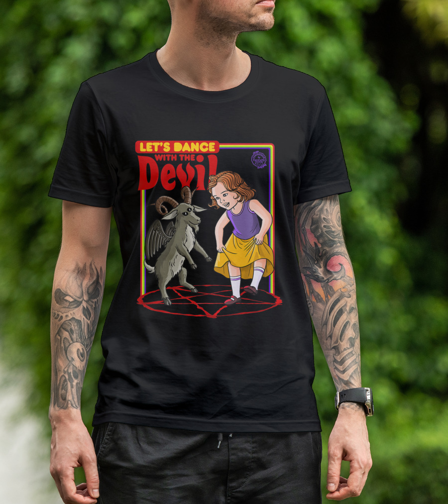 Let's Dance With The Devil Satanic Goat And Girl On Pentagram Playful Scene T-Shirt