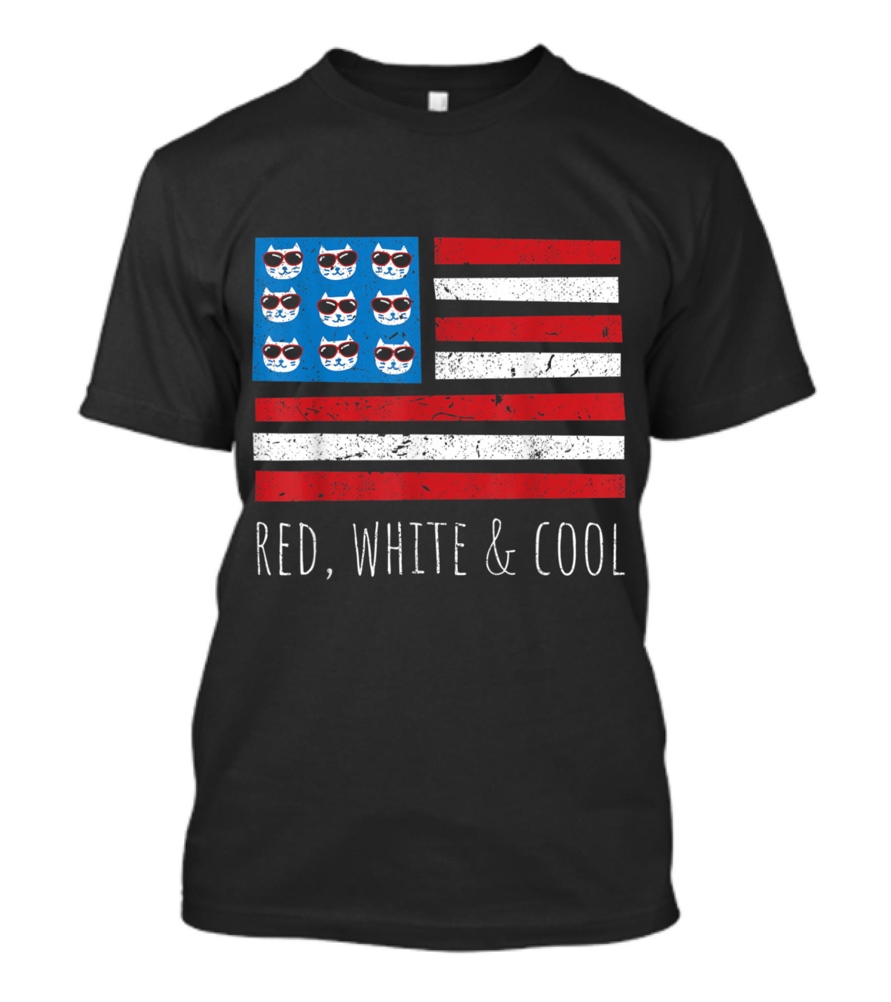 Red White And Cool Cat Head Sunglasses American Flag 4th Of July T-Shirt