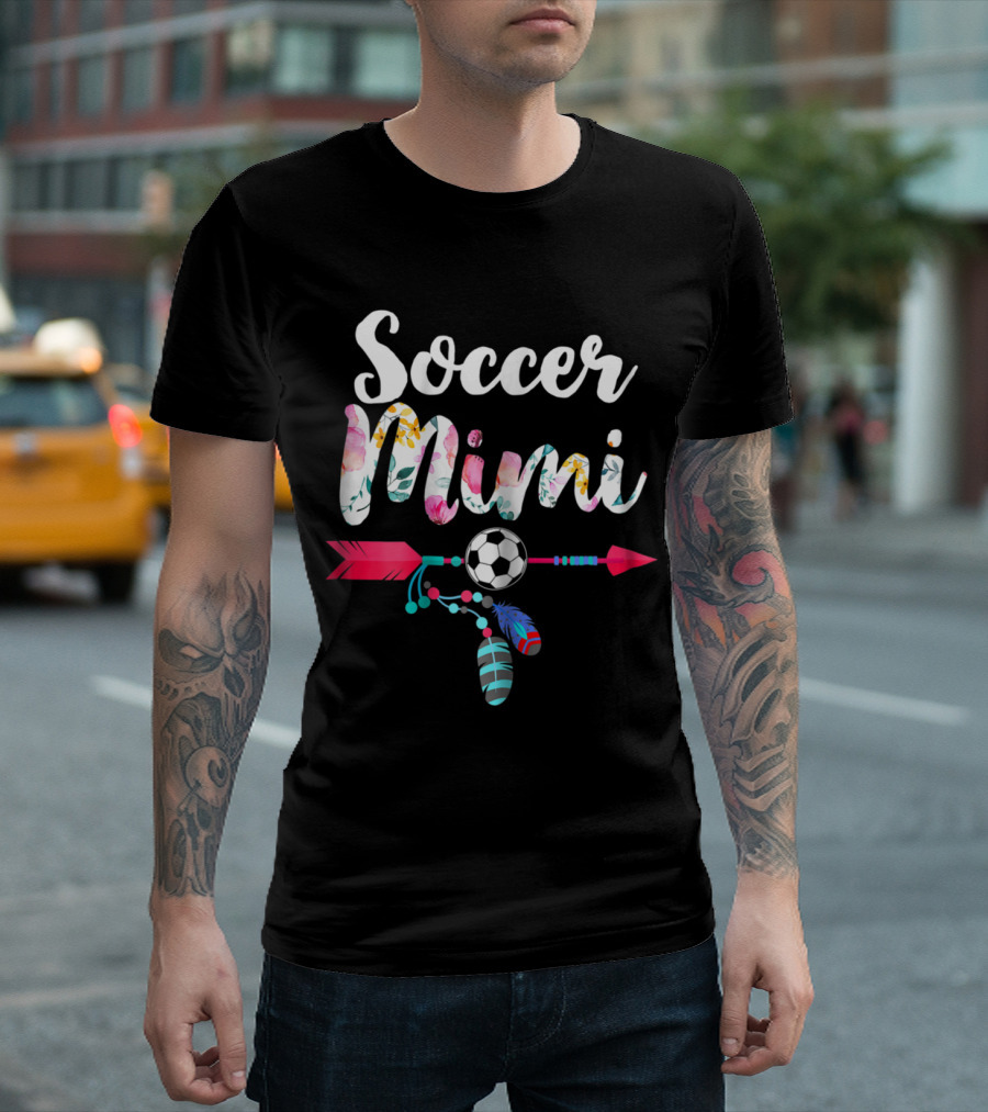 Soccer Mimi Floral Arrow with Soccer Ball and Feathers T-Shirt