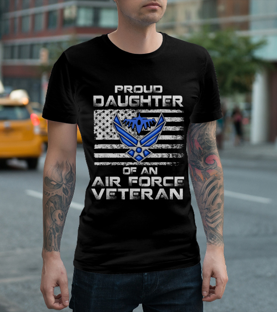 Proud Daughter Of An Air Force Veteran American Flag Emblem T-Shirt