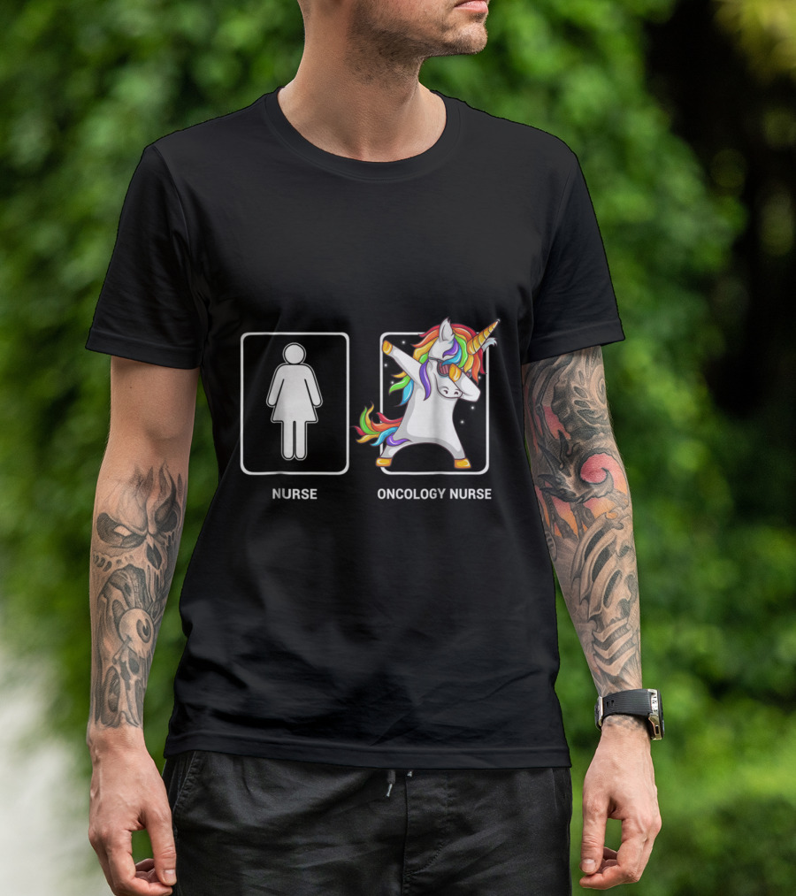 Nurse Vs. Oncology Nurse Unicorn Dabbing Rainbow Mane T-Shirt