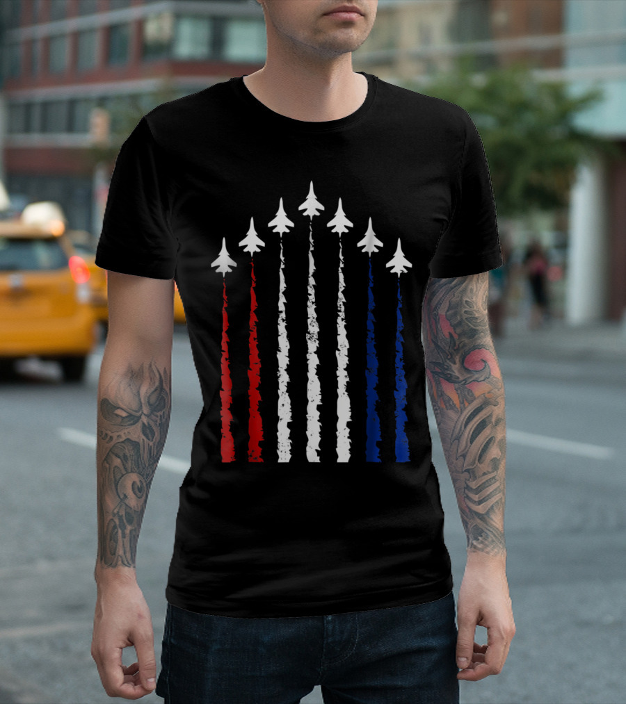 Patriotic Red White Blue Jet Flyover Proud American Air Force T-Shirt