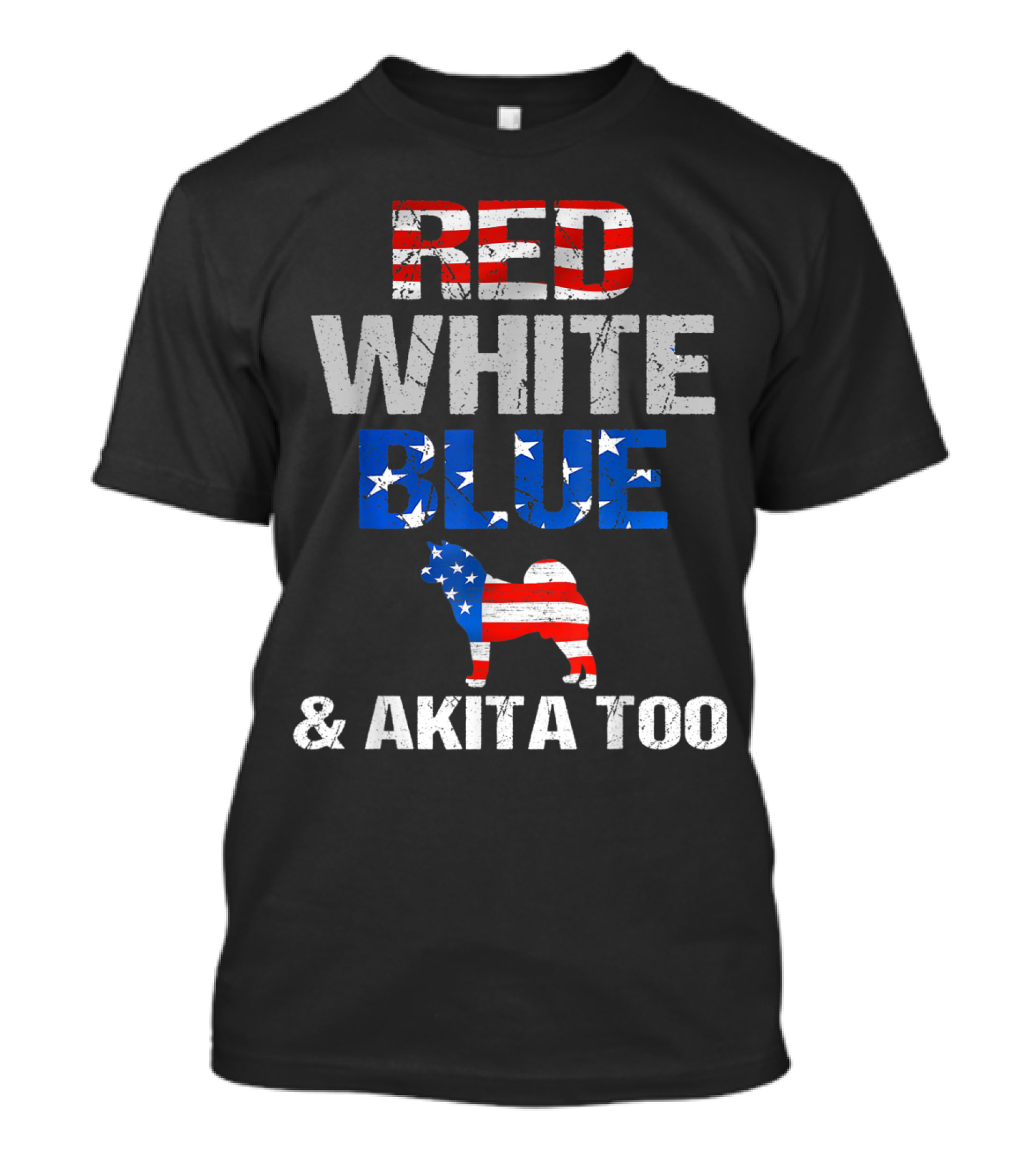 Red White Blue USA Stars Stripes Akita Too T-Shirt