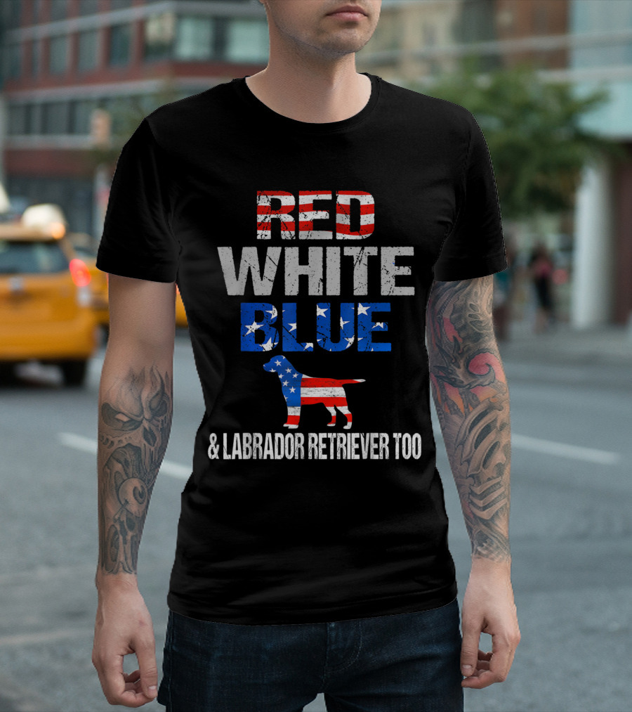 Patriotic Labrador Retriever in Red White Blue American Flag Colors T-Shirt