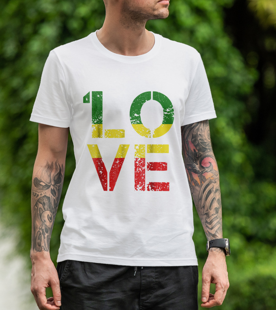 One Love Reggae Music Jamaica With Rastafarian Color T-Shirt