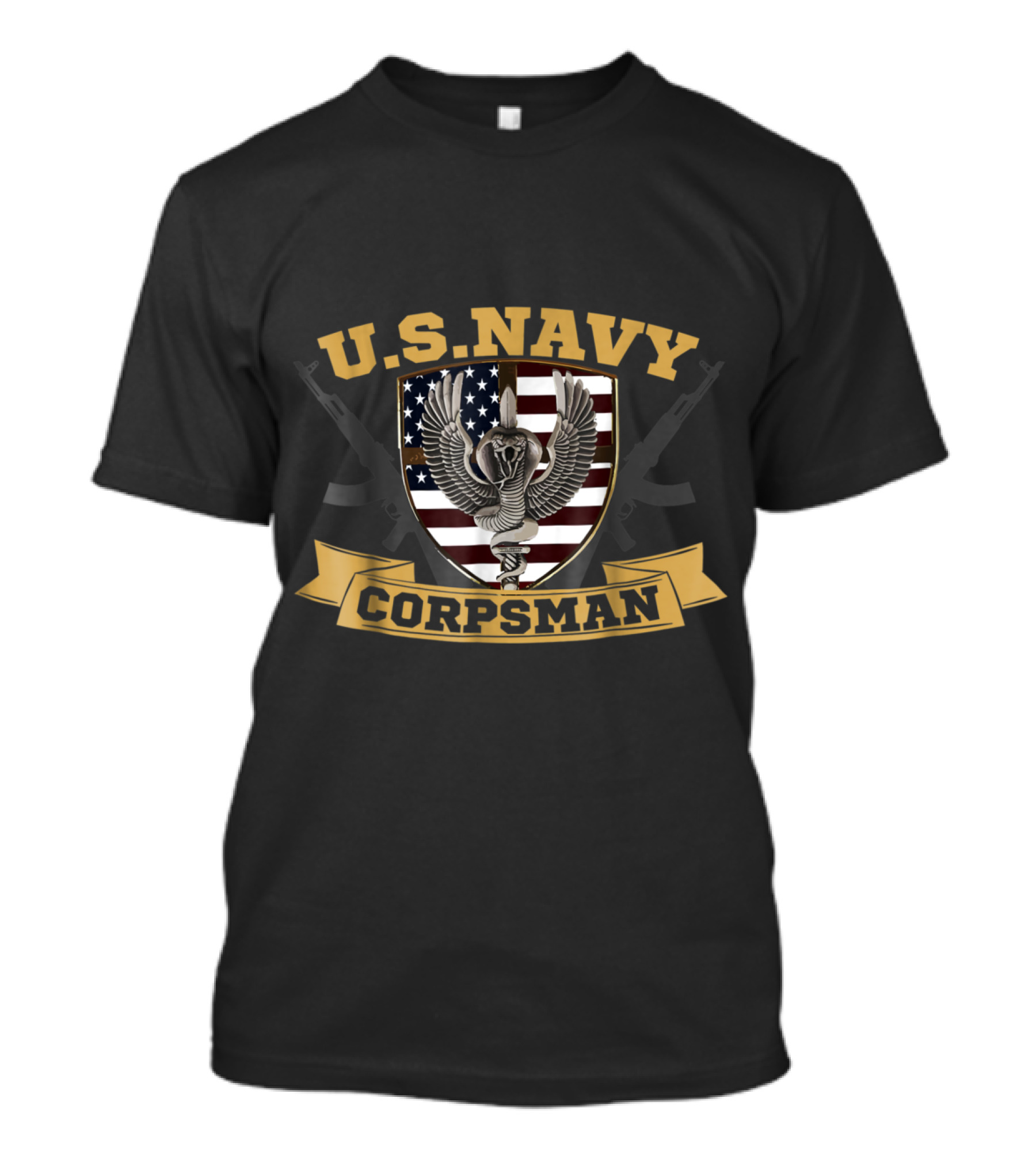 U.S. Navy Corpsman Emblem With Eagle And American Flag Shield T-Shirt