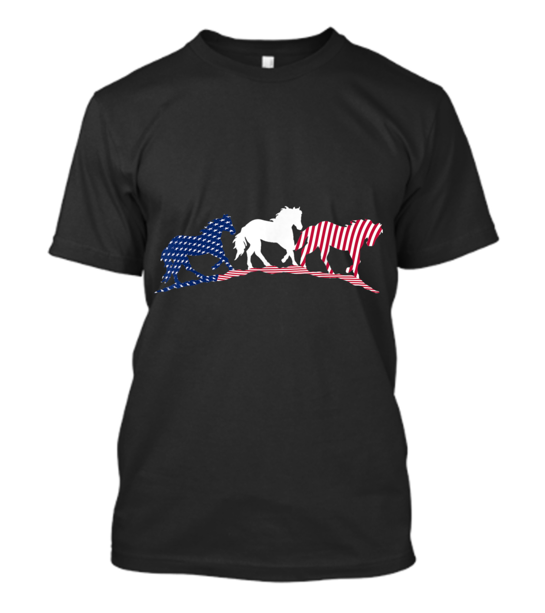 Patriotic Red White Blue Horse Trio With Stars And Stripes American Flag T-Shirt