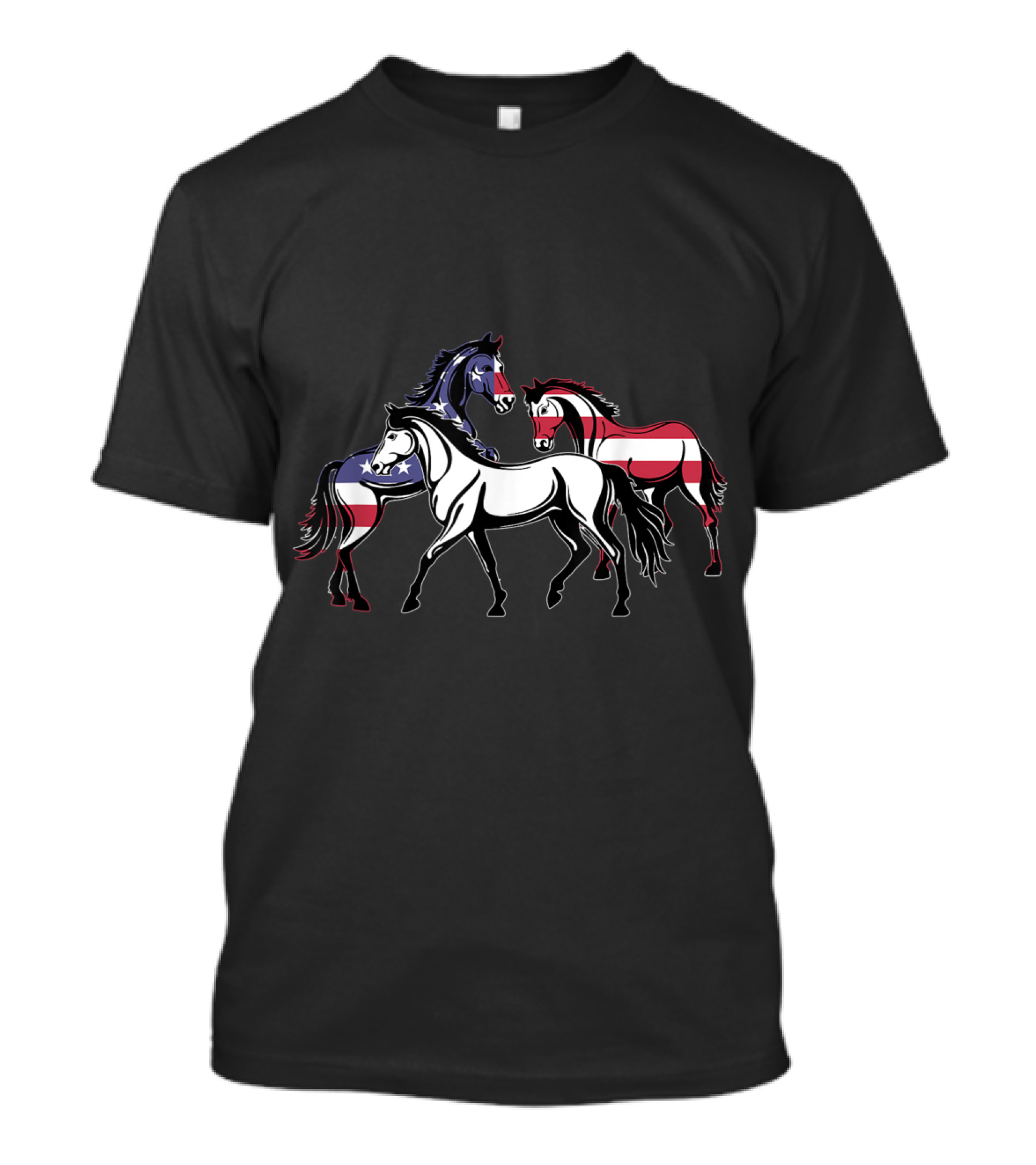 Red White Blue Horses Patriotic American Flag 4th Of July T-Shirt