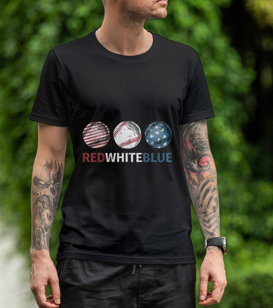 Red White Blue US Flag Baseball Softball Patriotic Theme With American Colors T-Shirt