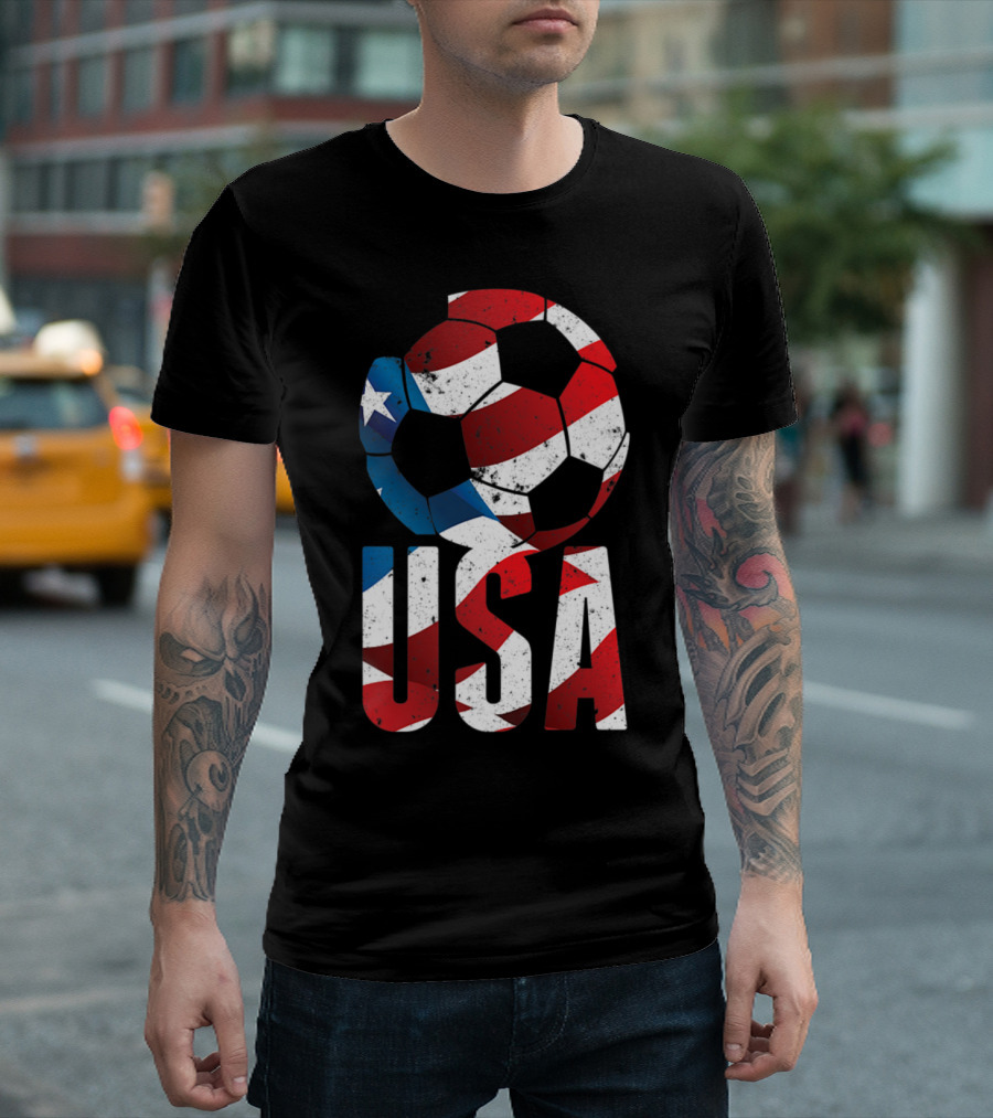 USA Soccer Team Player Fanatic American Flag Soccer Ball T-Shirt