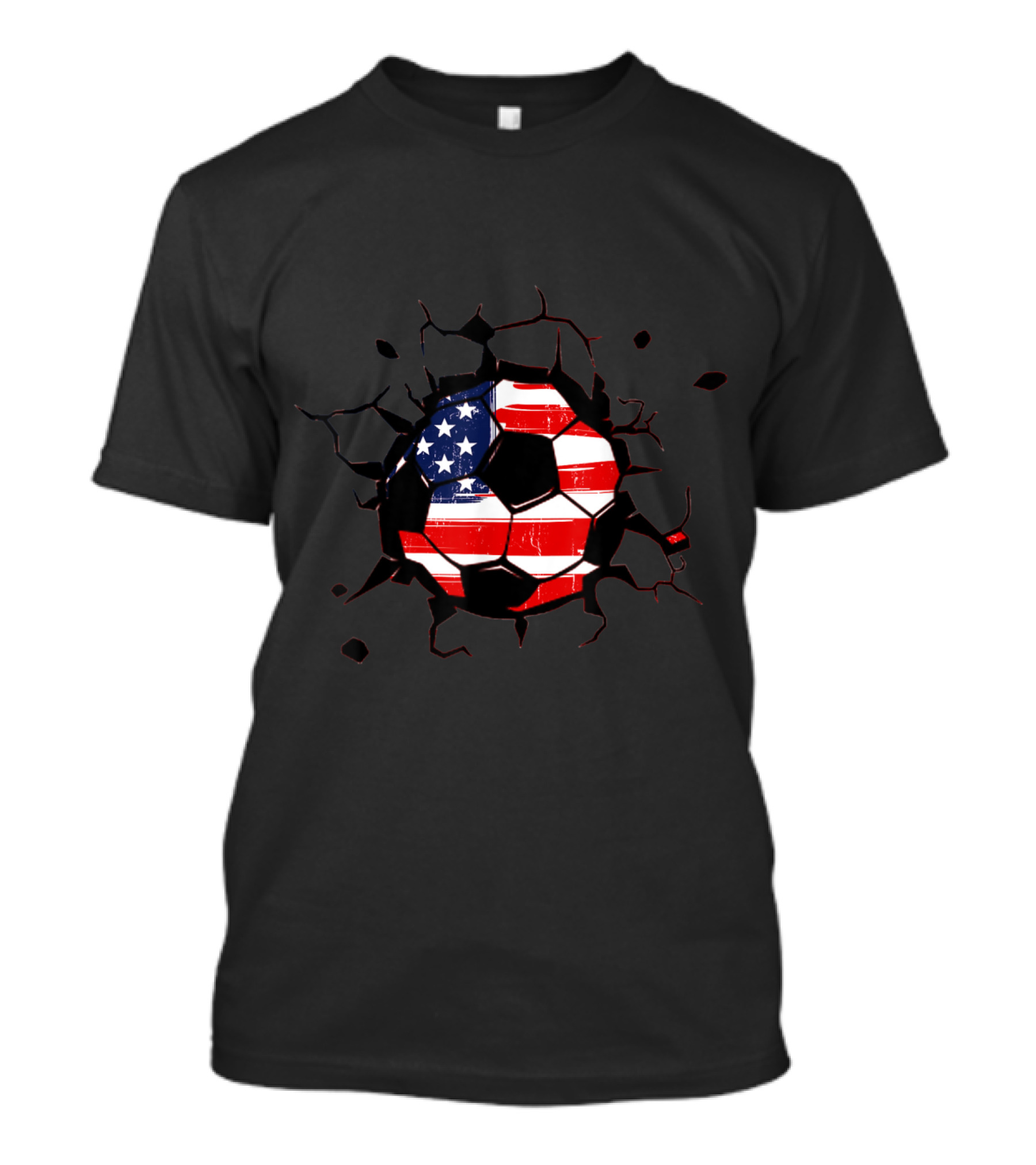 United States Flag Soccer Ball Cracking Through Wall T-Shirt