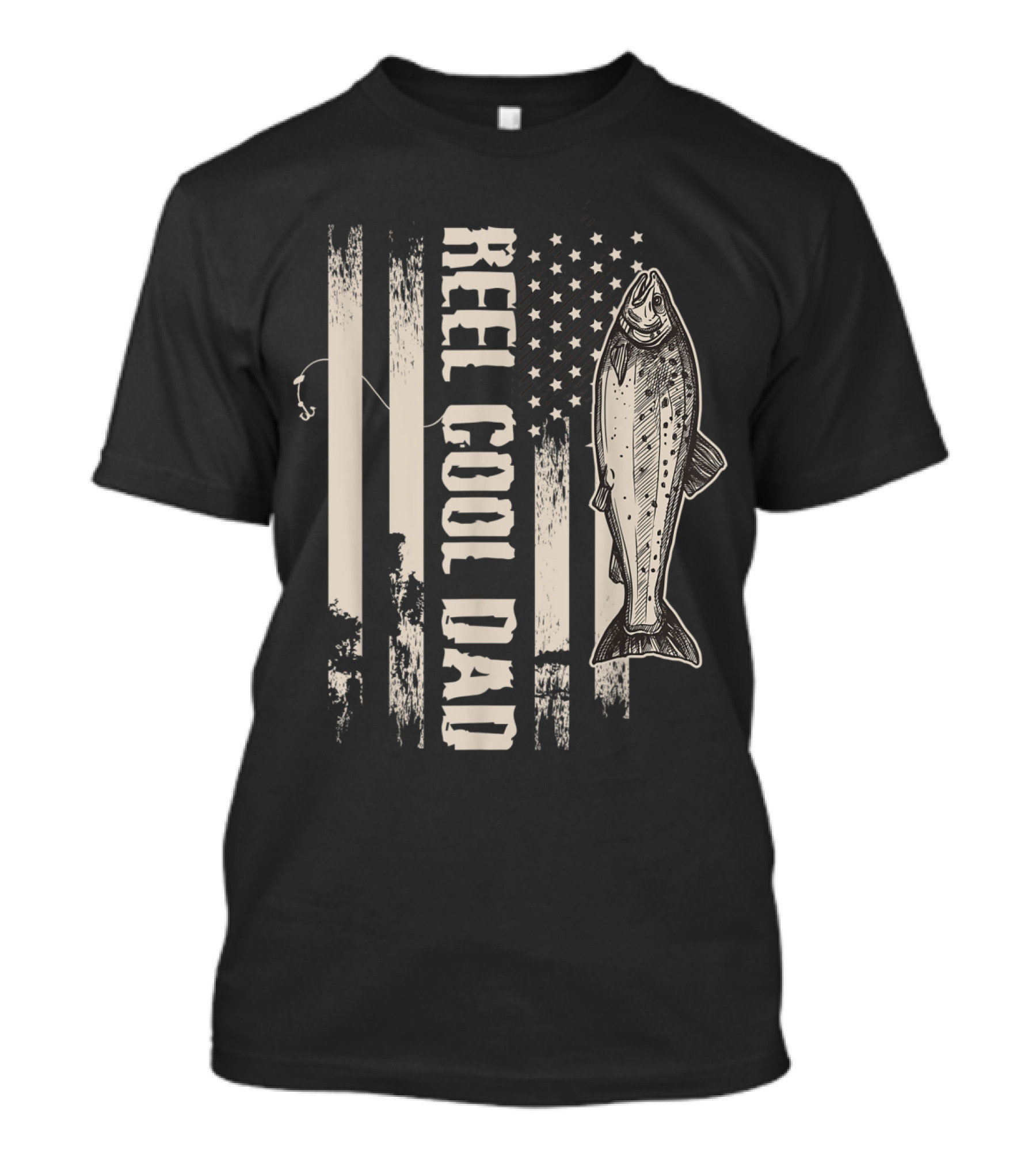 Reel Cool Dad American Flag Fishing Novelty Graphic With Patriotic Fish T-Shirt