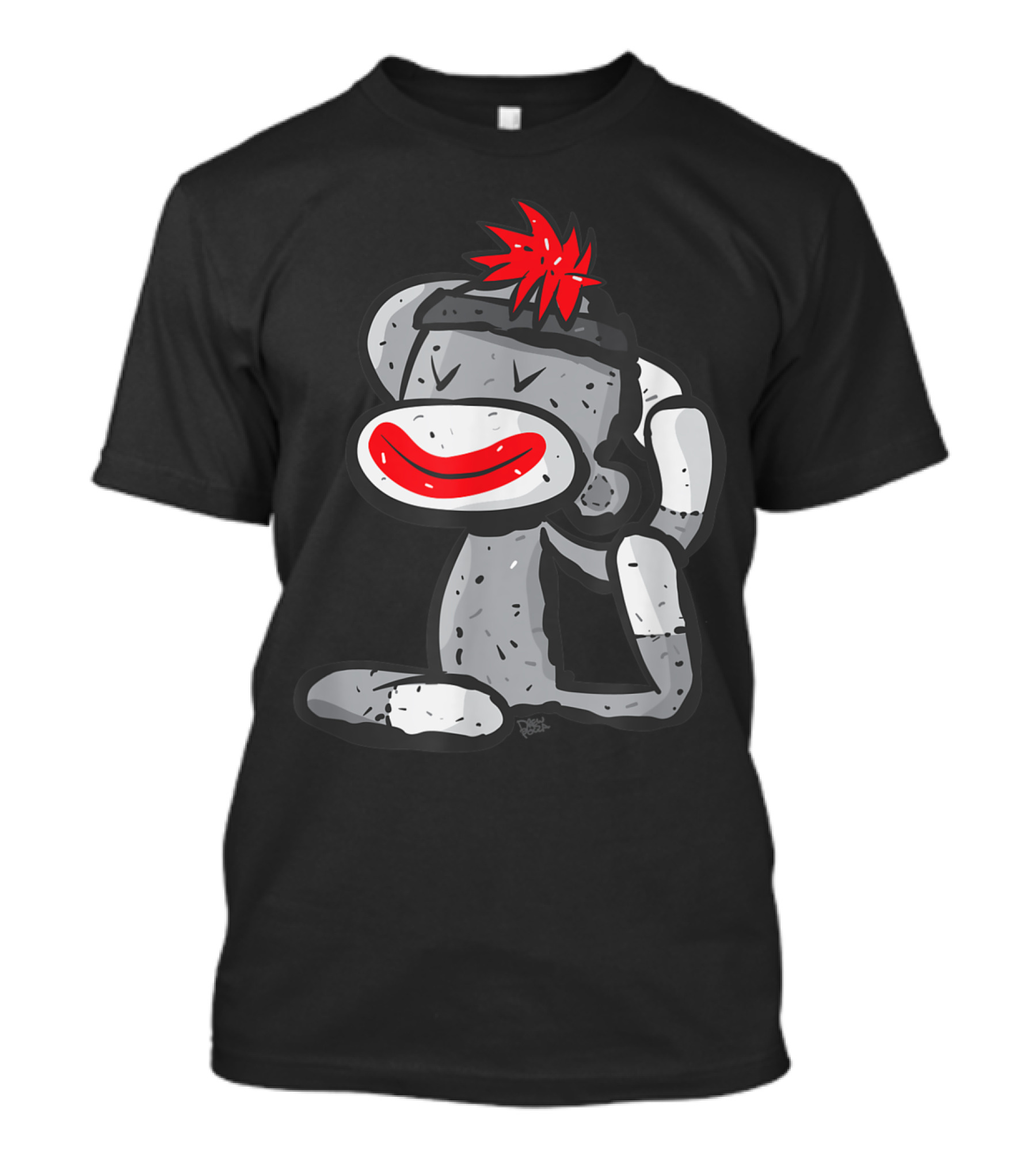 Funny Sock Monkey In Yoga Pose With Red Pom-Pom Hat T-Shirt