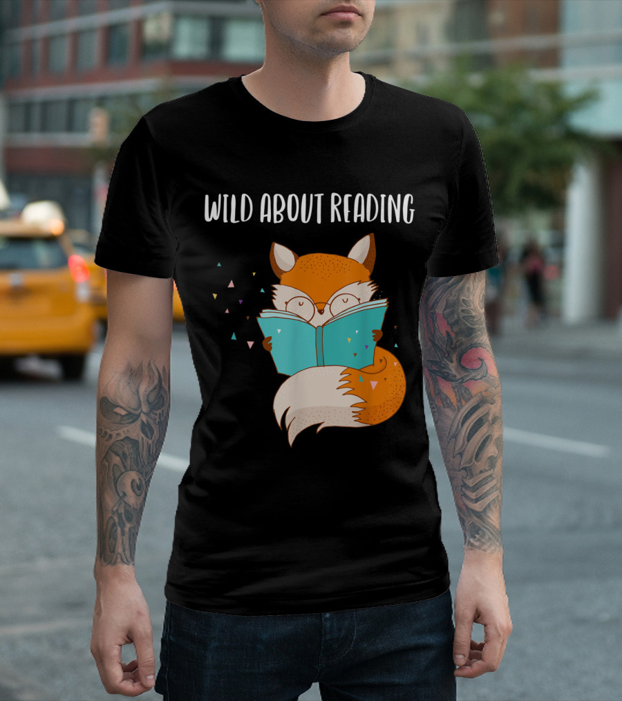 Wild About Reading Fox Holding A Blue Book T-Shirt