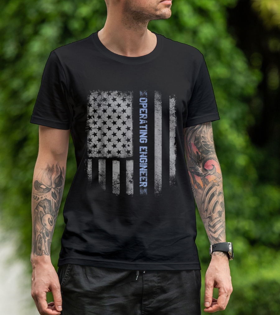 Operating Engineer Vertical Blue Line US Flag T-Shirt