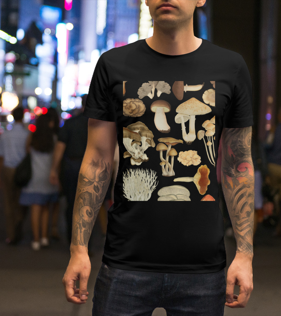 Wild Mushroom Mycology Fungiphile Vintage Botanical Illustrations Collection T-Shirt