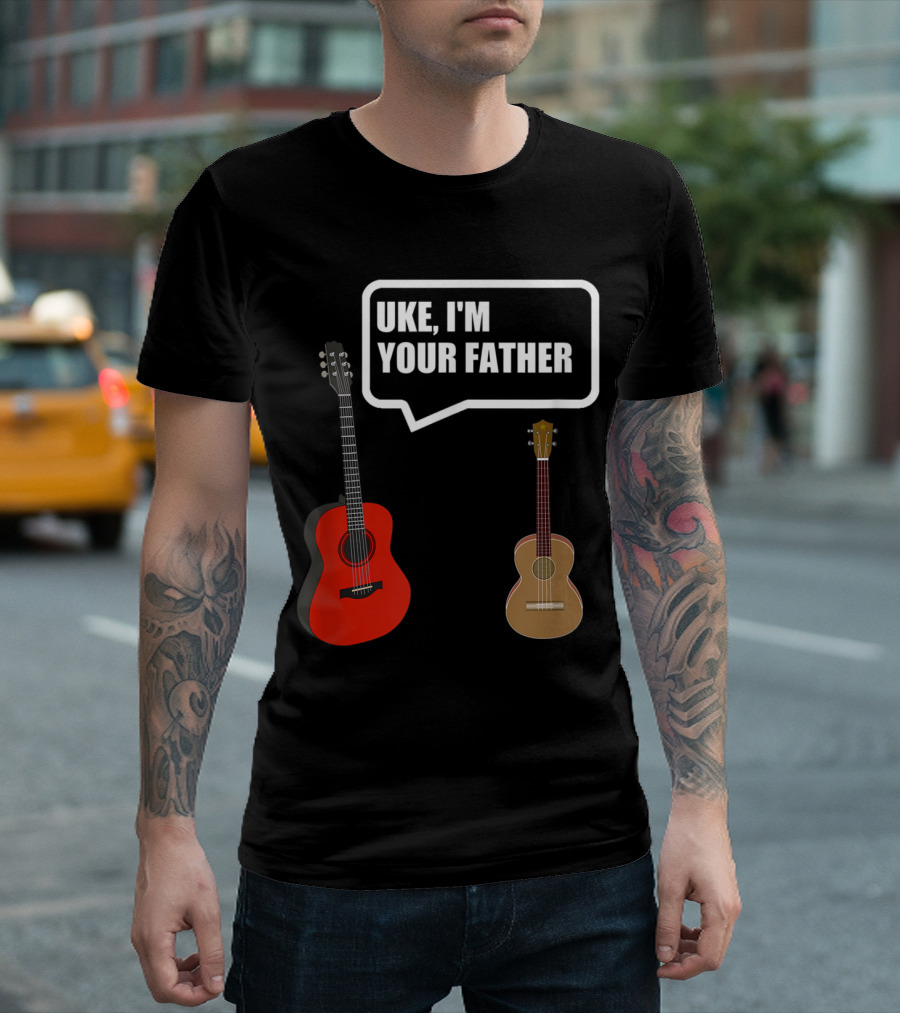 Uke I'm Your Father Funny Guitar Speech Bubble Red Acoustic and Brown Ukulele T-Shirt