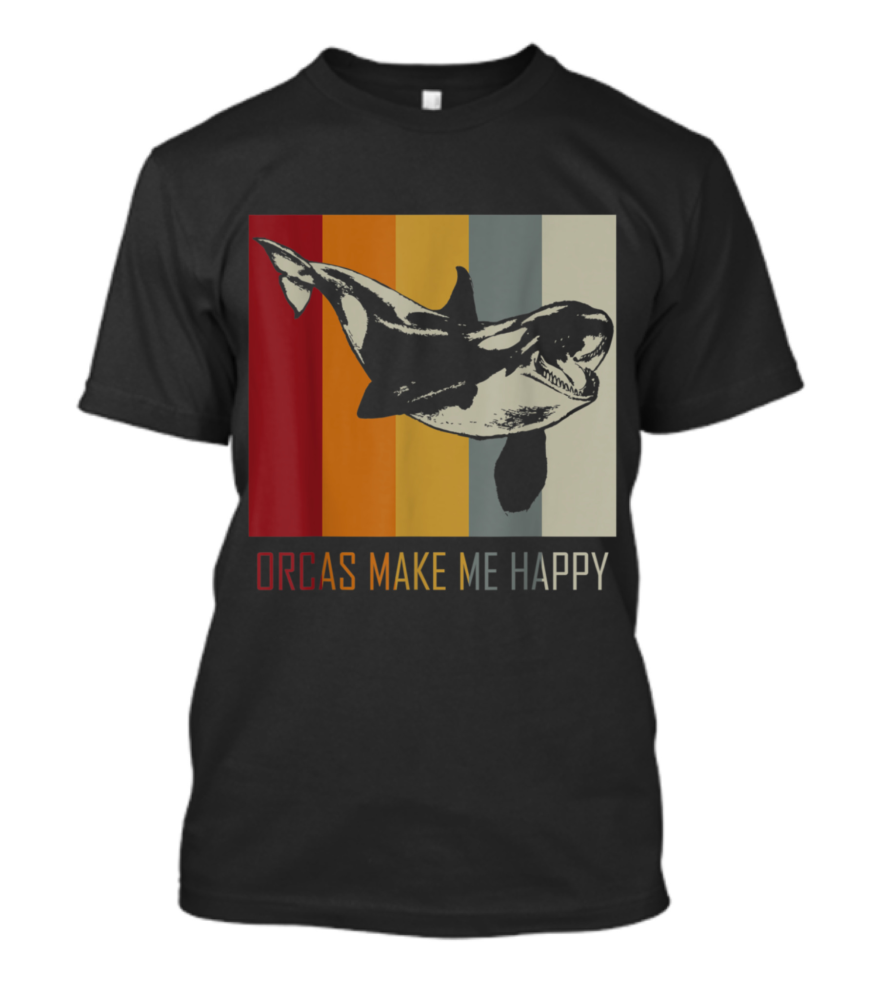 Orcas Make Me Happy Retro Killer Whale Stripes T-Shirt