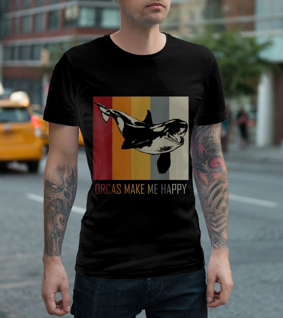 Orcas Make Me Happy Retro Killer Whale Stripes T-Shirt