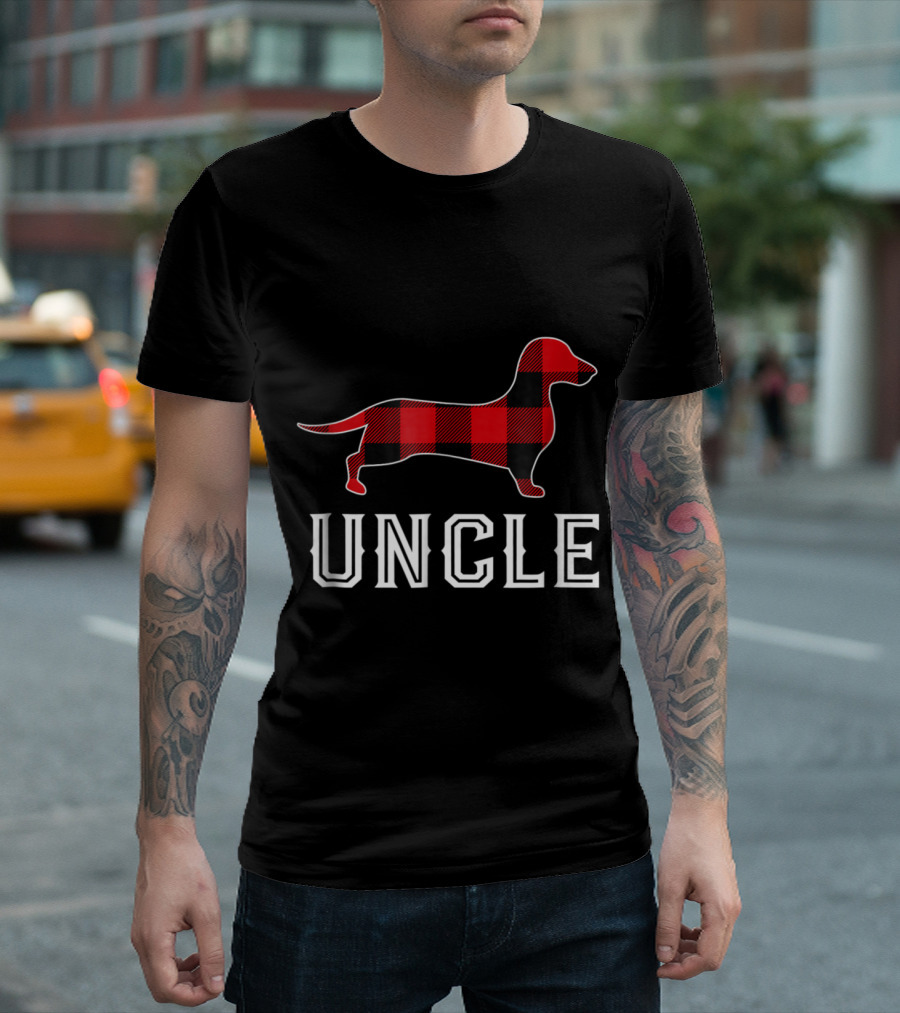 Uncle Plaid Dachshund Silhouette Buffalo Check T-Shirt