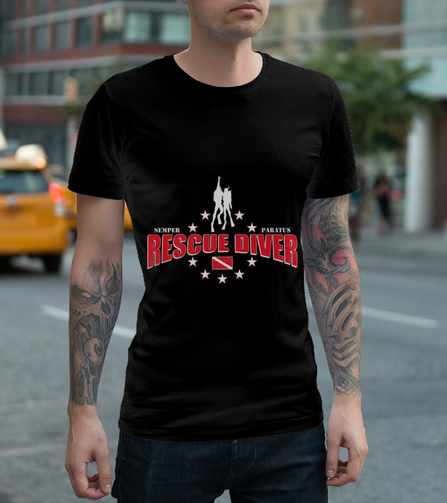 Semper Paratus Rescue Diver Scuba Diving Stars and Flag T-Shirt