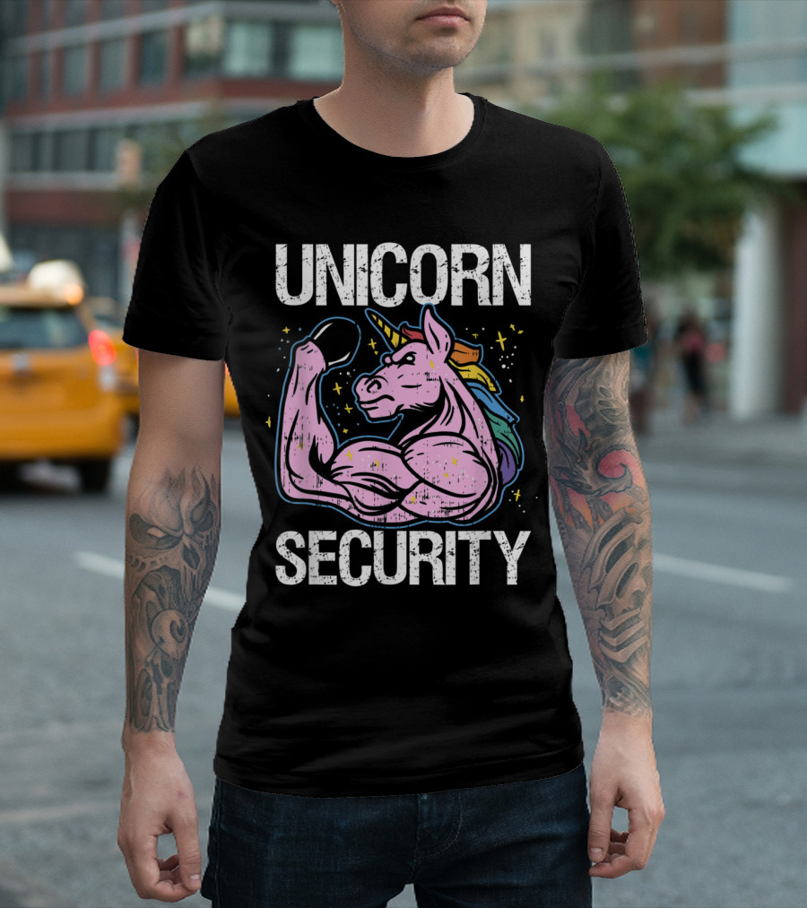 Unicorn Security Muscle Flex Funny Costume Police Magic T-Shirt