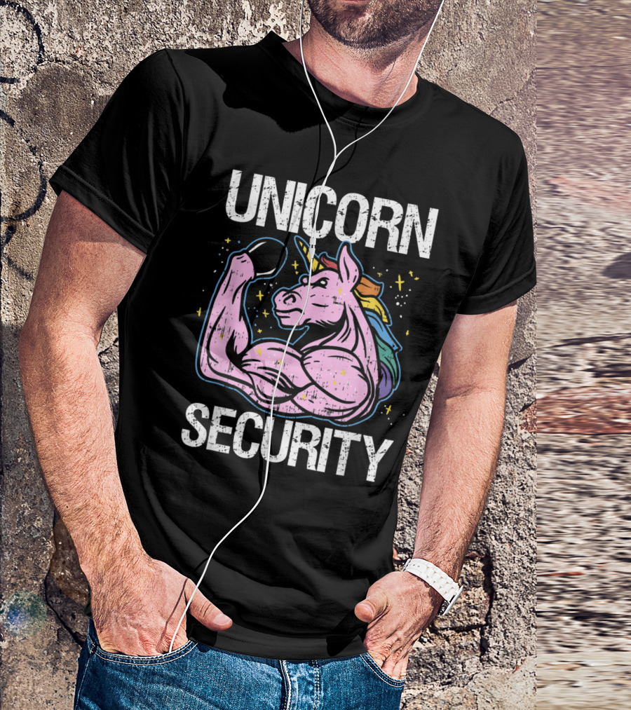 Unicorn Security Muscle Flex Funny Costume Police Magic T-Shirt