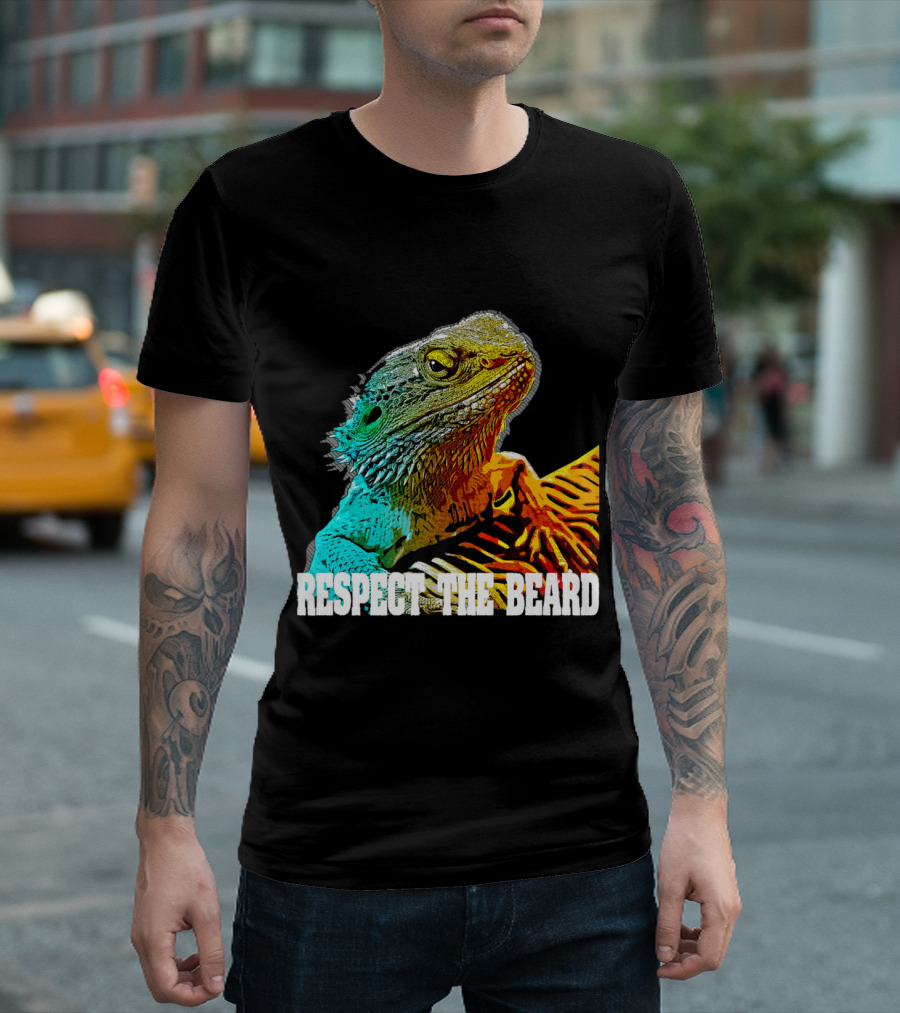 Respect The Beard Bearded Dragon Colorful Lizard T-Shirt