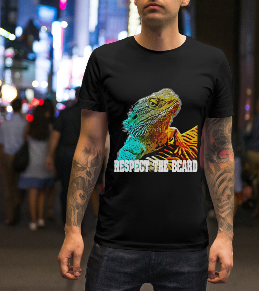 Respect The Beard Bearded Dragon Colorful Lizard T-Shirt