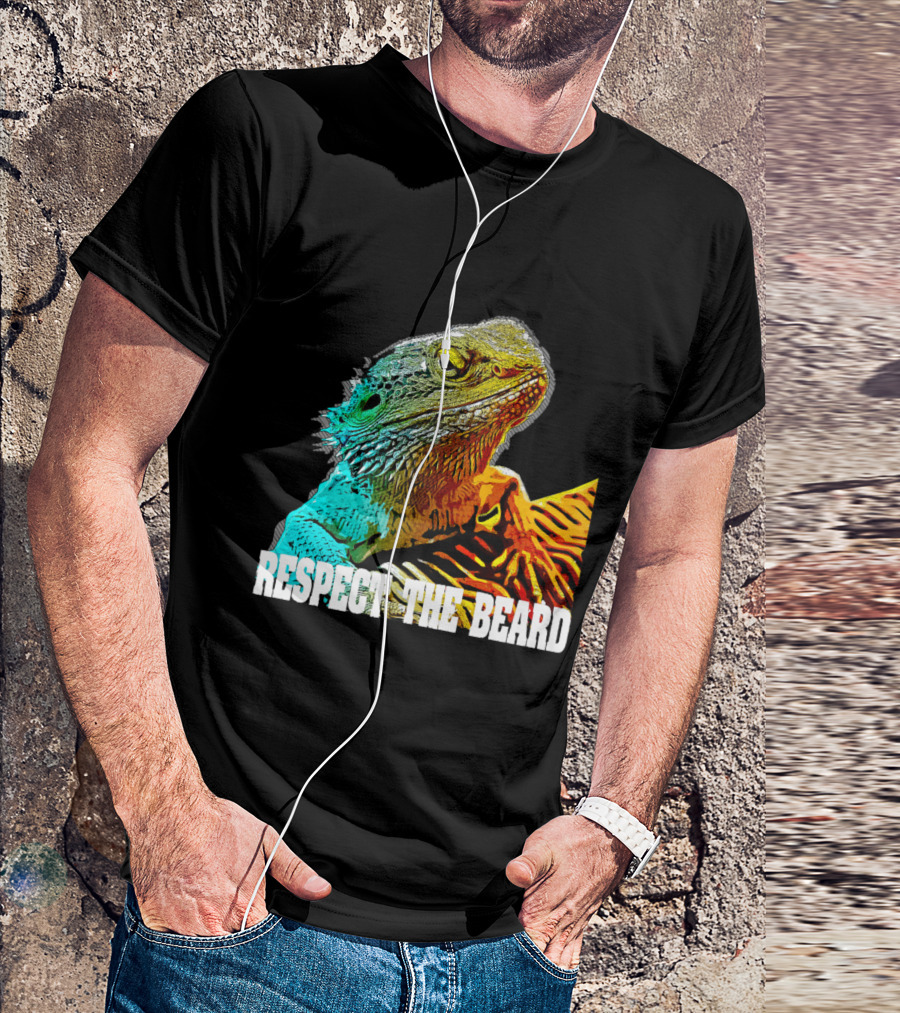 Respect The Beard Bearded Dragon Colorful Lizard T-Shirt